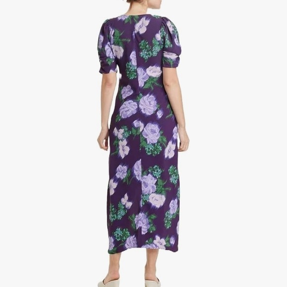NWT A New Day Crepe Ruched Front Purple Floral Midi Dress - Picture 2 of 4